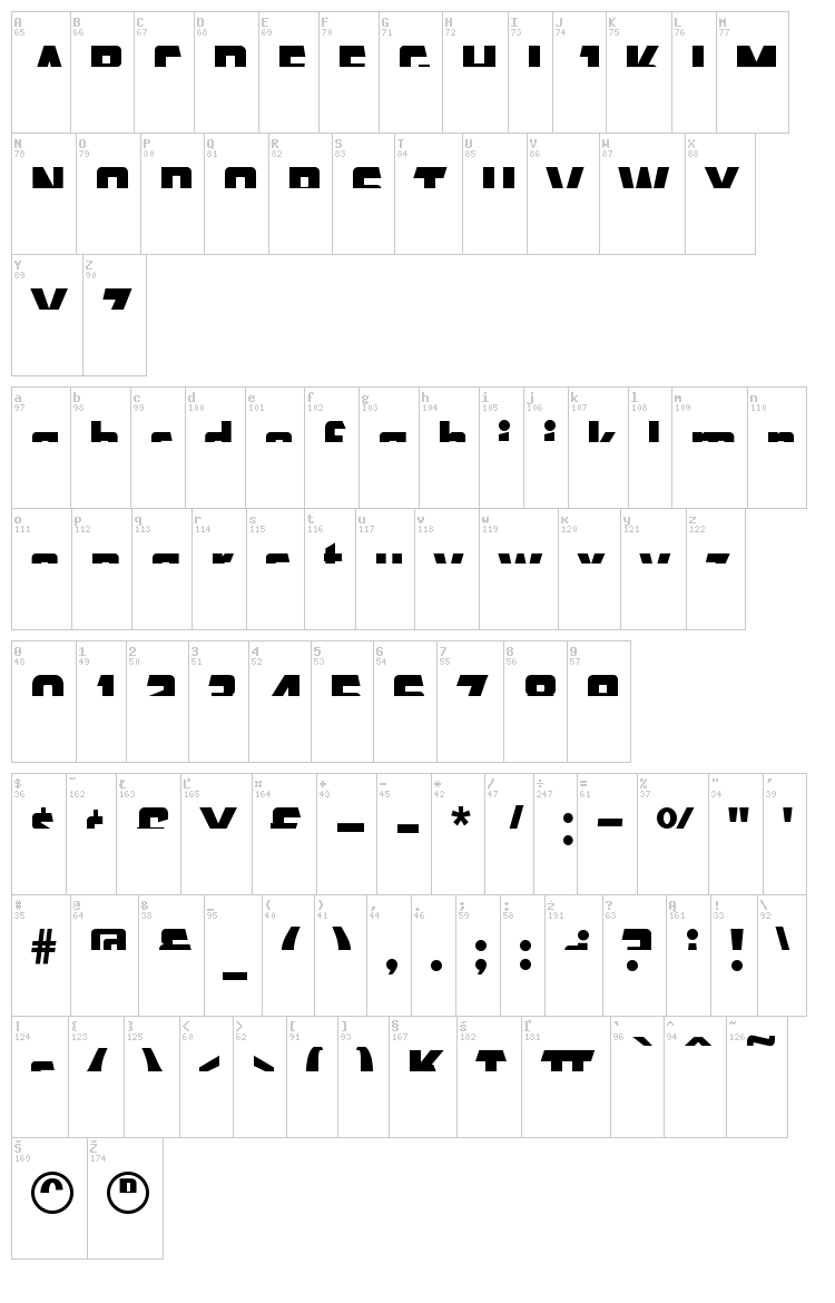 CFB1 American Patriot font map